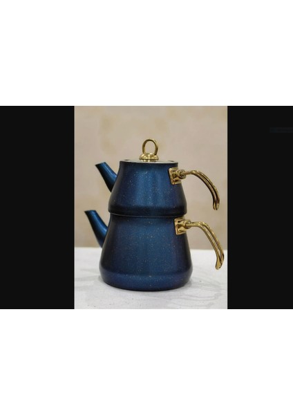 𝗬𝗶𝗹𝗱𝗶𝗿𝗶𝗺 𝗞𝗶𝘁𝗰𝗵𝗲𝗻 Granit Çaydanlık Takımı Gold Kulp (Mavi)