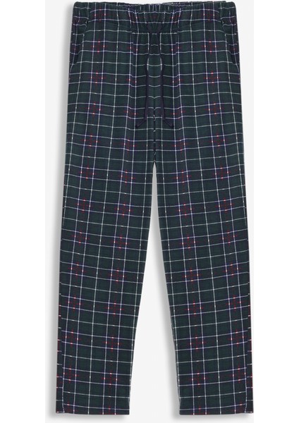 2’li Erkek Pijama Altı Kareli Cepli Süet Kumaş Rahat Kesim Regular Fit İpli Beli Lastikli Ekoseli Yeşil Kırmızı Eşofman Tek Alt