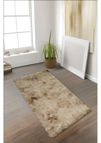 Bubble Tavşan Tüyü, Kaymaz Süet Taban, Süper Soft, Ultra Lüks, Yıkanabilir Halı Eskitme Camel