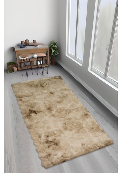 Bubble Tavşan Tüyü, Kaymaz Süet Taban, Süper Soft, Ultra Lüks, Yıkanabilir Halı Eskitme Camel