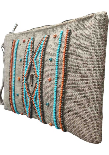 Boncuk Işlemeli Kadın Portföy Clutch El Çantası