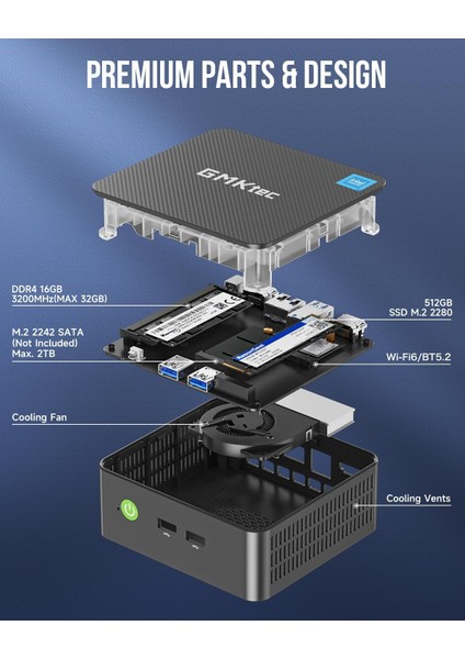 Gmktec G3 Plus Intel N150, 16GB Ddr4 512GB M.2 SSD Windows 11 Pro Mini Masaüstü Bilgisayar