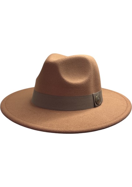 Kışlık Kaşe Keçe Fedora, Erkek Kadın Fötr Şapka, Kovboy Şapka -Camel