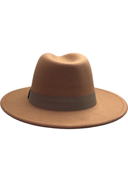 Kışlık Kaşe Keçe Fedora, Erkek Kadın Fötr Şapka, Kovboy Şapka -Camel