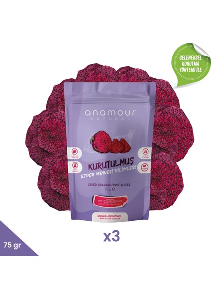 Anamour Natural Ejder Meyvesi Kurusu - Cips Ejder Meyvesi (Şeker Ilavesiz) - 3'lü Paket Kuru Meyve 75G fiyatları