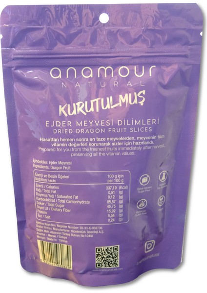 Anamour Natural Ejder Meyvesi Kurusu - Cips Ejder Meyvesi (Şeker Ilavesiz) - 3'lü Paket Kuru Meyve 75G modelleri