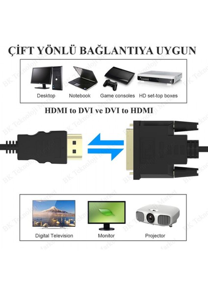 Yeni 2025 DVI 24+1 To HDMI Çift Yönlü DVI To HDMI Kablo 1080P Full Hd Çözünürlük 3 Katmanlı Kablo 3 Metre