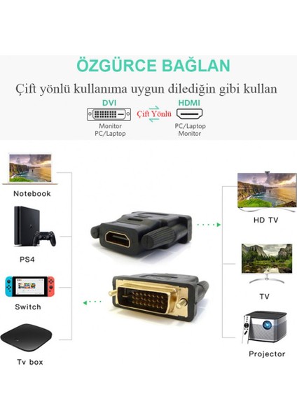 HDMI To DVI 24+1 DVI To HDMI Kablo Altın Uçlu Hdmı-Dvı Kablosu Erkek Tv Hd Pc Projektör Aparat