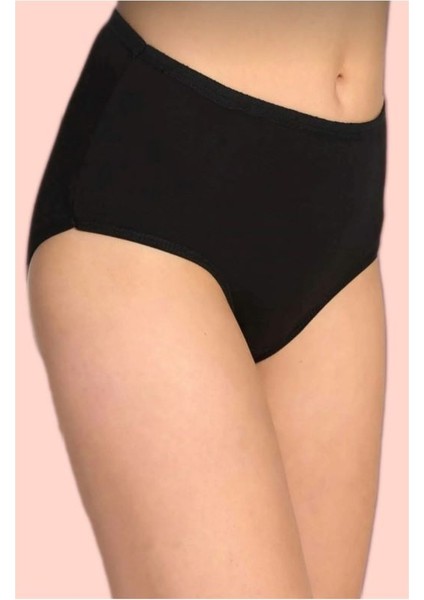 2086 4'lü Ribana Siyah Renk %100 Pamuk Penye Yüksek Bel Bato Külot