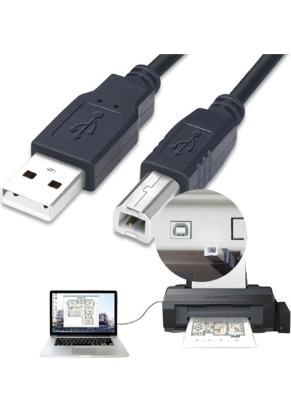 Yazıcı Kablosu Printer USB Bağlantı Bağlama Kablo Network Lazer Hp Canon Brother Fişi 1.5 Metre