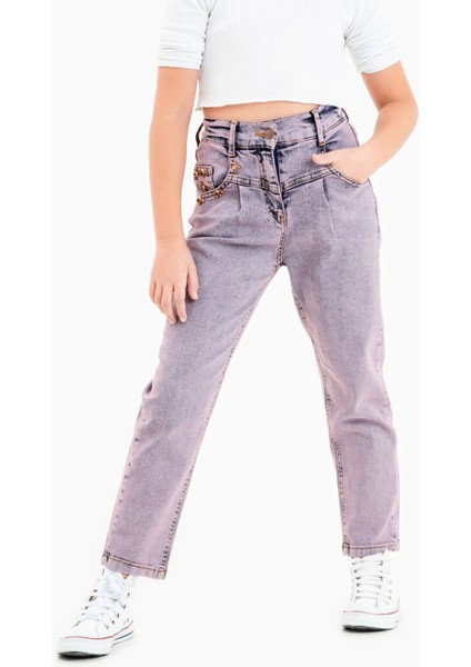 Kız Çocuk Korsaj Pileli Kot Pantolon G2144