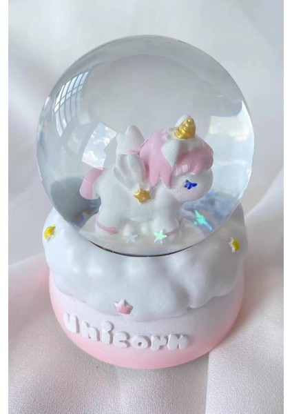 Pembe Renk Unicorn Figürlü Işıklı Kar Küresi