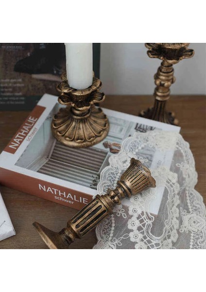 3'lü Şamdan Mumluk-Gold Eskitme Dekorasyon-Fransız-Romantik-Nostalji-El Sanatı Üçlü Şamdanlık