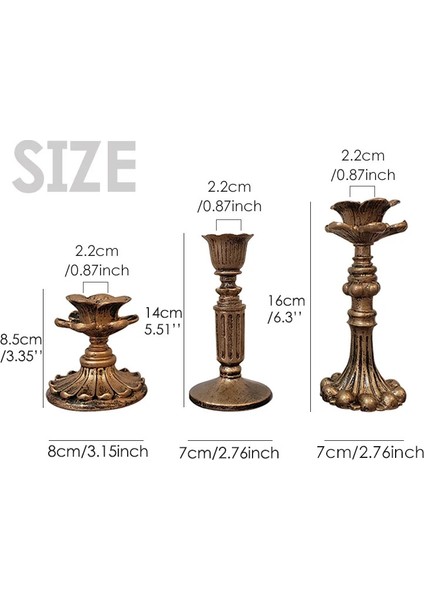 3'lü Şamdan Mumluk-Gold Eskitme Dekorasyon-Fransız-Romantik-Nostalji-El Sanatı Üçlü Şamdanlık