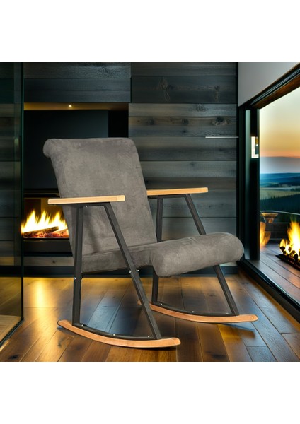 Sallanır Ahşap Detaylı Tv Koltuğu | Sallanan Sandalye & Dinlenme Koltuğu | Sallanan Sandalye | Modern Tasarım | Füme