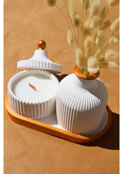 Özel Vintage Set-Vazo Mumluk 3 Parça-El Yapımı