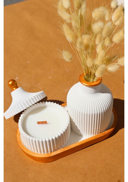 Özel Vintage Set-Vazo Mumluk 3 Parça-El Yapımı