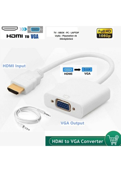 Hd 1080P Hdmı To VGA Kablosu Sesli Dönüştürücü Güç Kaynağı Hdmı Erkek VGA Kadın Dönüştürücü Adaptörü