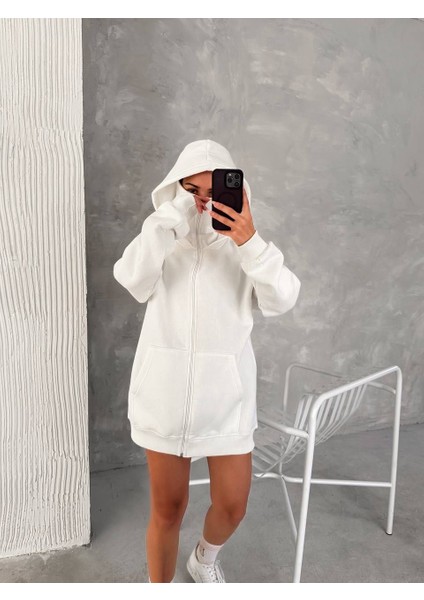 Unisex Oversize Tam Fermuarlı Kapüşonlu Sweatshirt - Yumuşak Polar Kumaş, Siyah Günlük Ceket ve Cepli Tasarım