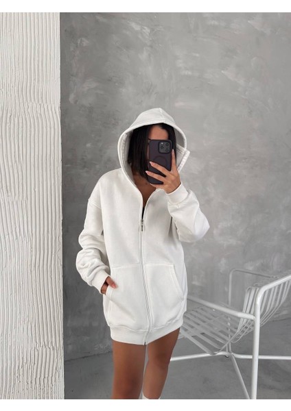 Unisex Oversize Tam Fermuarlı Kapüşonlu Sweatshirt - Yumuşak Polar Kumaş, Siyah Günlük Ceket ve Cepli Tasarım