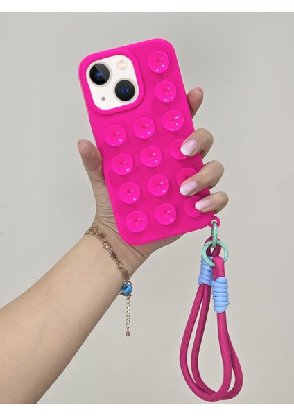 iPhone 15 Uyumlu Vakum Özellikli Düz Yüzeylere Yapışabilen Renkli Askılı Lüx Kılıf