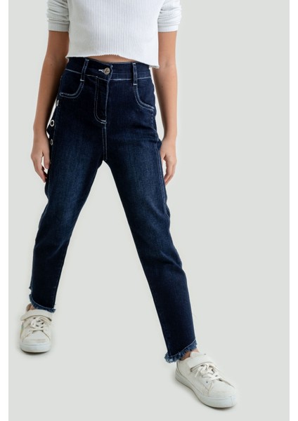 Kız Çocuk Kuş Gözlü Kot Pantolon G2145