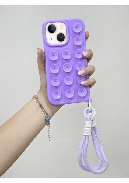 iPhone 15 Uyumlu Vakum Özellikli Düz Yüzeylere Yapışabilen Renkli Askılı Lüx Kılıf
