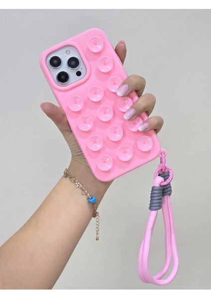 iPhone 15 Pro Max Uyumlu Vakum Özellikli Düz Yüzeylere Yapışabilen Renkli Askılı Lüx Kılıf