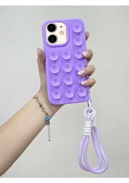 iPhone 11 Uyumlu Vakum Özellikli Düz Yüzeylere Yapışabilen Renkli Askılı Lüx Kılıf