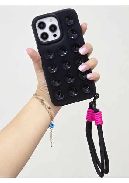 iPhone 15 Pro Max Uyumlu Vakum Özellikli Düz Yüzeylere Yapışabilen Renkli Askılı Lüx Kılıf