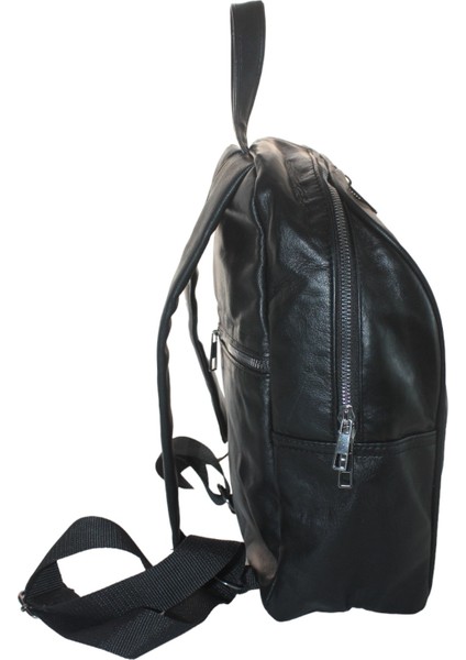 Kadın Sırt Çantası Hakiki Deri Siyah Renk Maya 2 Fermuarlı Model ÇNTDRSYH2ZMAYA2