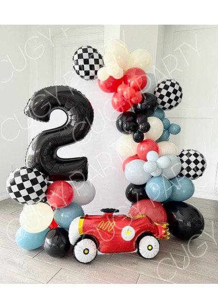 Yarış Arabalı Konsept Doğum Günü Süsü 2 Yaş Rakamlı Balon Zinciri Parti Seti