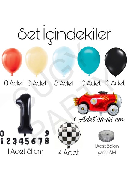 Yarış Arabalı Konsept Doğum Günü Süsü 2 Yaş Rakamlı Balon Zinciri Parti Seti fiyatları