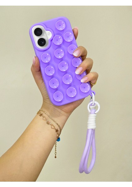 iPhone 16 Uyumlu Vakum Özellikli Düz Yüzeylere Yapışabilen Renkli Askılı Lüx Kılıf