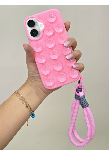 iPhone 16 Plus Uyumlu Vakum Özellikli Düz Yüzeylere Yapışabilen Renkli Askılı Lüx Kılıf
