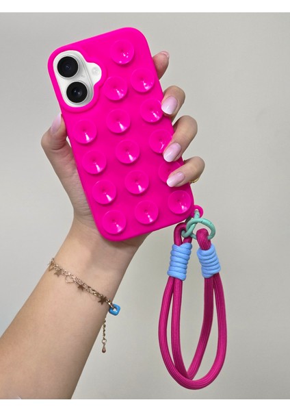 iPhone 16 Plus Uyumlu Vakum Özellikli Düz Yüzeylere Yapışabilen Renkli Askılı Lüx Kılıf