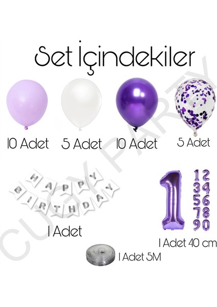 Mor Lila Beyaz Doğum Günü Süsü Mor Yaş Rakamlı Şeffaf Pullu Parti Seti fiyatları