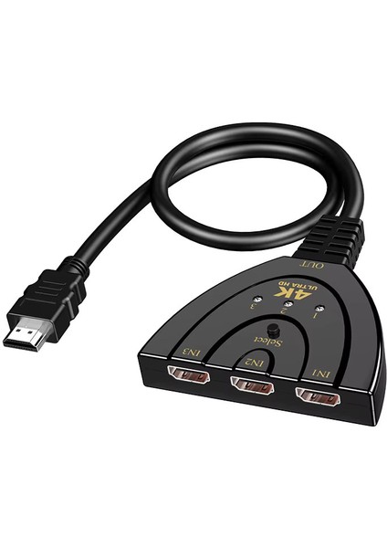 4K HDMI Switch 3 In 1 Out HDMI Giriş Çoklayıcı Port Kablolu Hdmı Otomatik Switch Çoğaltıcı Splitter 1 Giriş 3 Çıkış Hd Siwich