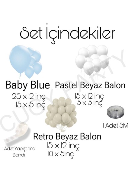 Retro Beyaz Bebek Mavisi Doğum Günü Balon Zinciri Seti fiyatları