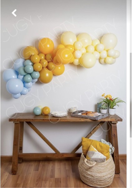 Retro Hardal Bal Baby Blue Sarı Balon Zinciri Doğum Günü Süsü