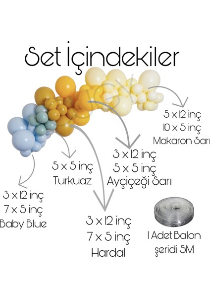 Retro Hardal Bal Baby Blue Sarı Balon Zinciri Doğum Günü Süsü fiyatları