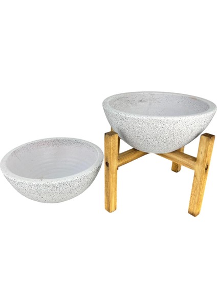 Ev Dekorasyon Beyaz Granit Aranjman Sunumluk Toprak Saksı Ayaksız Ve 4 Ayaklı İkili Set 20 Cm Çap fırsatları