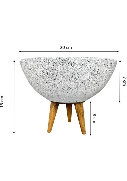 Ev Dekorasyon Beyaz Granit Aranjman Sunumluk Toprak Saksı 3 Ayaklı 20 Cm Çap