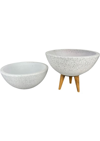 Ev Dekorasyon Beyaz Granit Aranjman Sunumluk Toprak Saksı Ayaksız Ve 3 Ayaklı İkili Set 20 Cm Çap fırsatları
