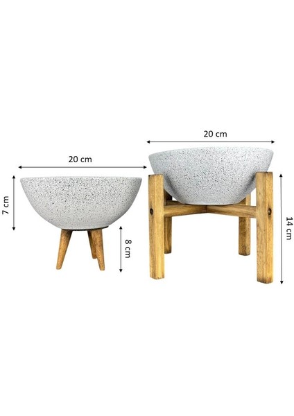 Ev Dekorasyon Beyaz Granit Aranjman Sunumluk Toprak Saksı 3-4 Ayaklı İkili Set 20 Cm Çap fiyatları