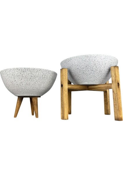 Ev Dekorasyon Beyaz Granit Aranjman Sunumluk Toprak Saksı 3-4 Ayaklı İkili Set 20 Cm Çap modelleri