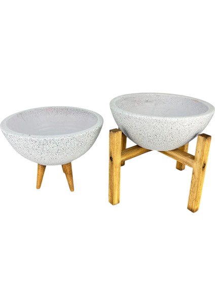 Ev Dekorasyon Beyaz Granit Aranjman Sunumluk Toprak Saksı 3-4 Ayaklı İkili Set 20 Cm Çap fırsatları