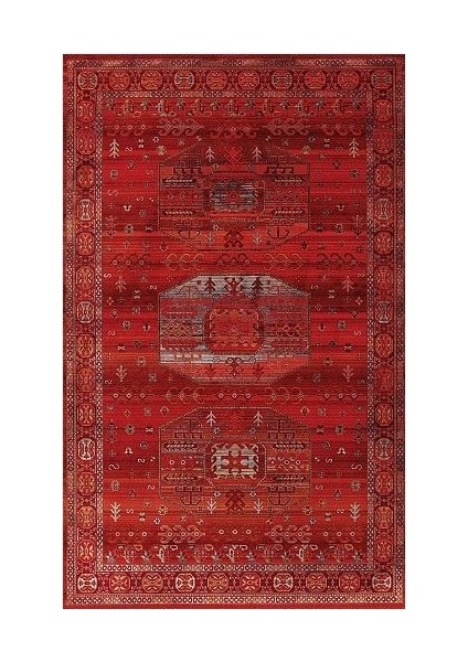 7/24 Retro Tarzı 96 x 200 Toz Barındırmaz Viskon Yolluk Halı 0262-BORDO