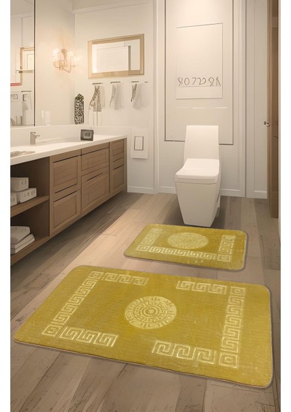 Simav Deluxe Kaymaz Taban,emici 2'li Lüks Baskılı Banyo Paspası