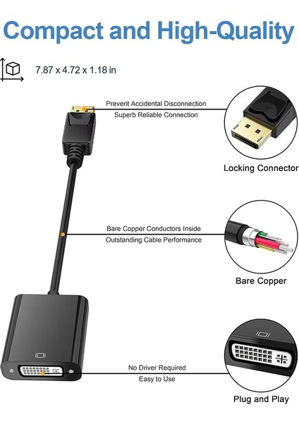 Displayport To DVI Kablosu Adaptörü Ekran Portu Dp DVI Dönüştürücü Hd 1080P Çevirici Cabble Kablo